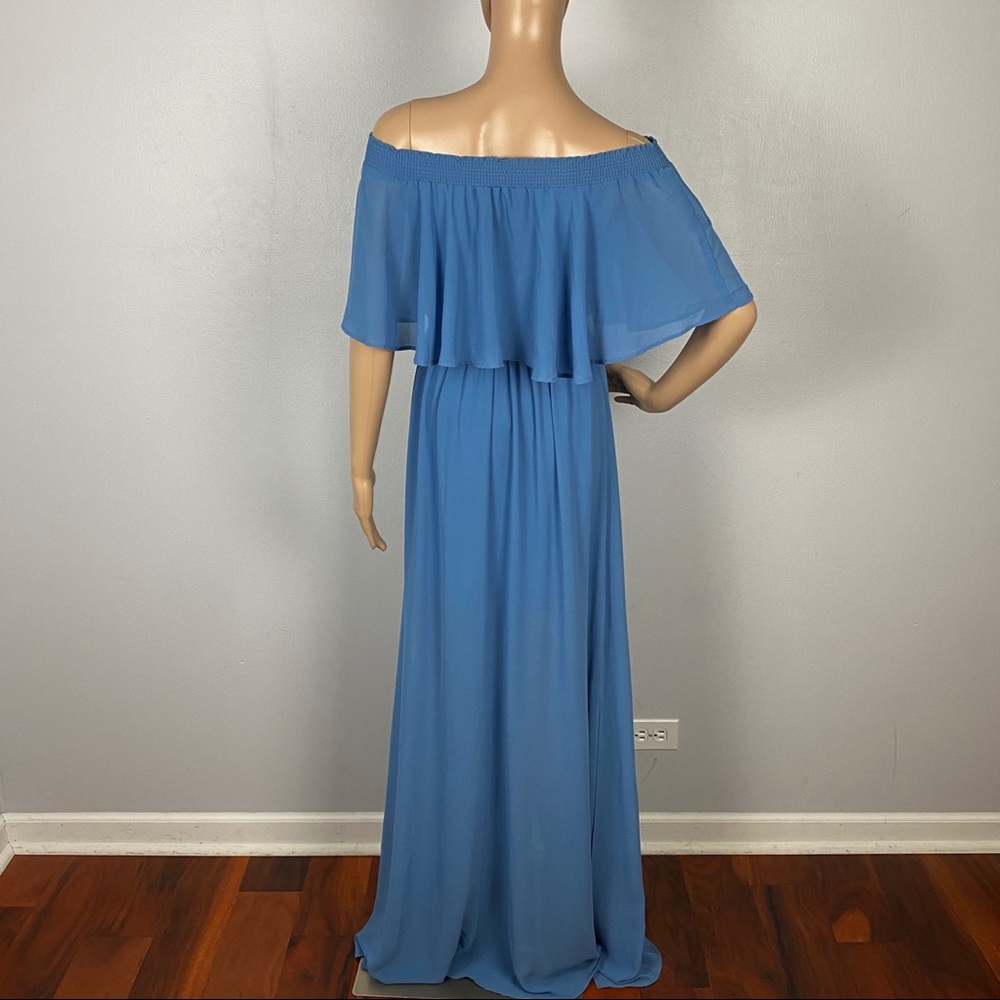 SHOW ME YOUR MUMU BLUE OFF-THE-SHOULDER FLOWY RUFFLE MAXI DRESS - Picture 9 of 9